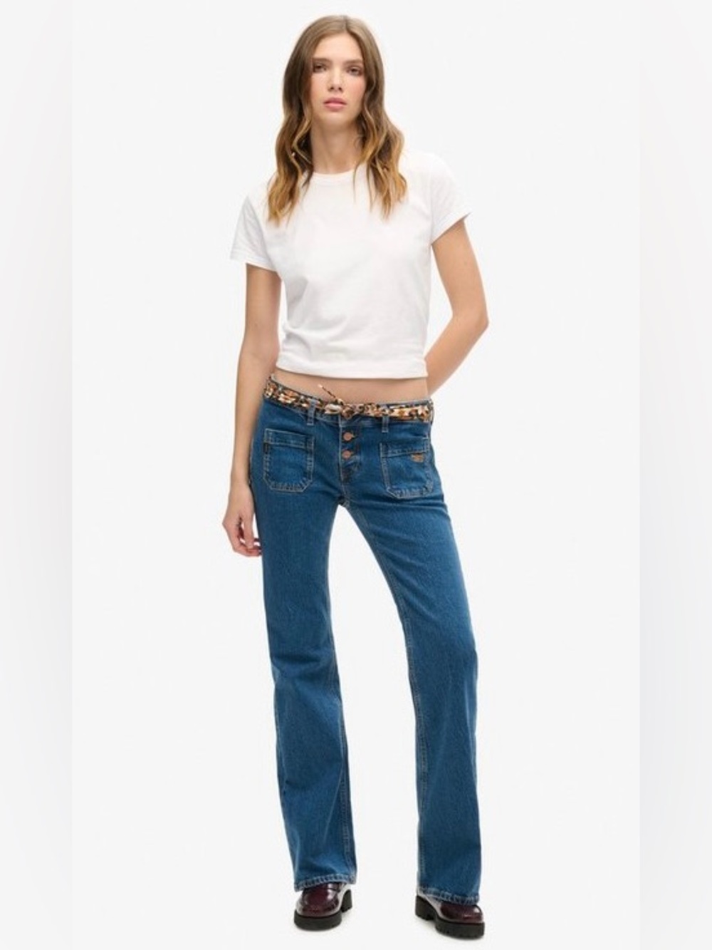 Superdry Organic Cotton Vintage-Style Blue Denim Jeans with Decorative Belt
